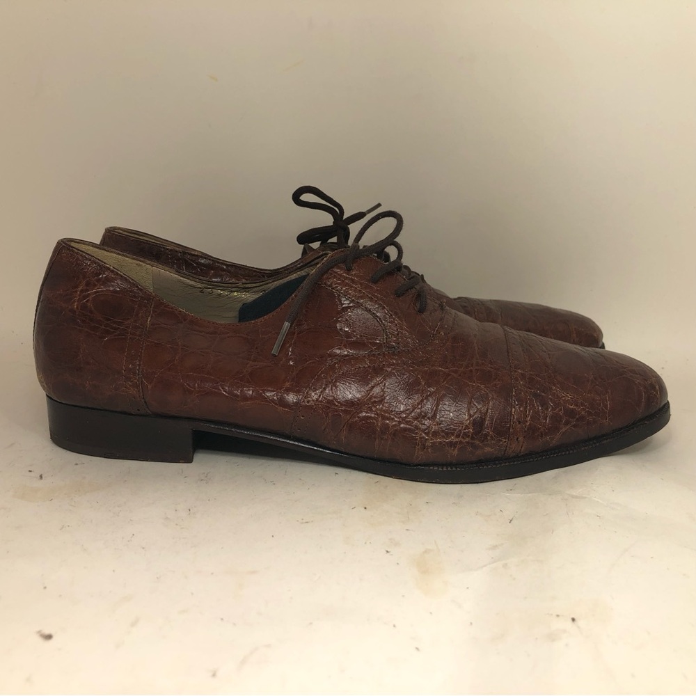 Ennesi Tobacco Brown Alligator Leather Oxfords Cap Toe Dress Shoes 9M